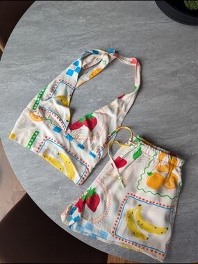 Fruit Print Halter Top and Shorts Set